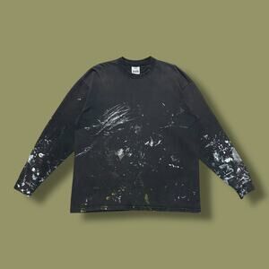 Vintage Thrashed Shirt Long Sleeve Sun Faded Blank Tee 90s y2k Grunge Goth Black